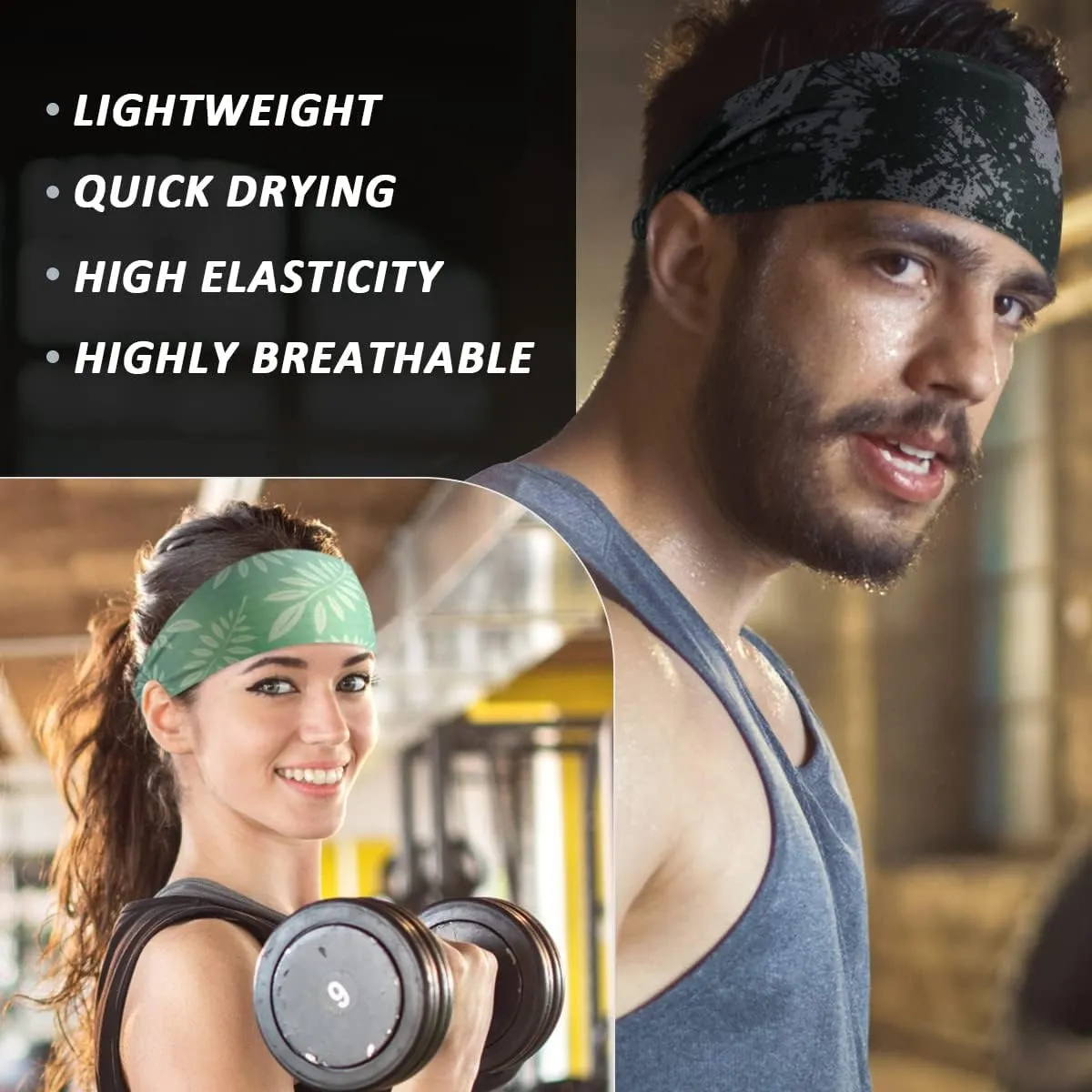 Beister Sports Headbands for Men & Women (5 Pack), Moisture Wicking Sweatbands, Elastic Non Slip Sweat Bands, Athletic Workout Fashion Wide Hair Bands for Running, Cycling, Basketball, Yoga