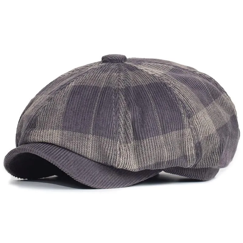 Beynac Plaid Corduroy Newsboy Cap