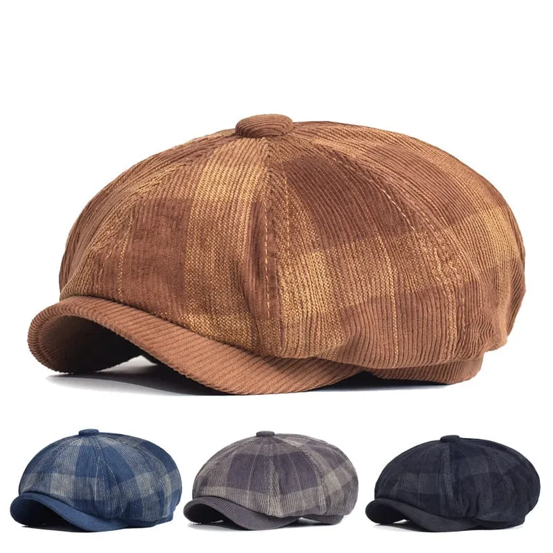 Beynac Plaid Corduroy Newsboy Cap
