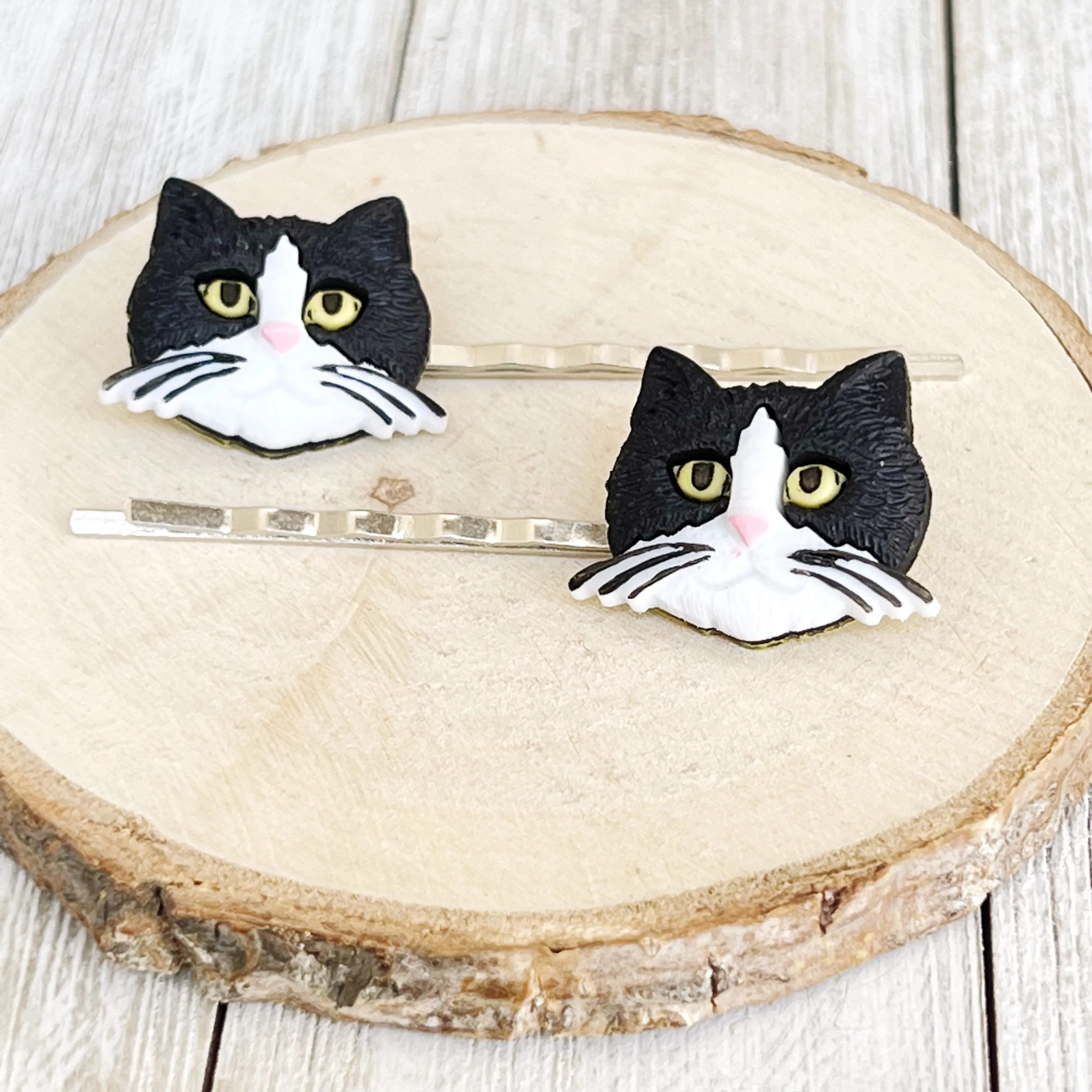Black & White Cat Hair Pins - Feline-Inspired Accessories
