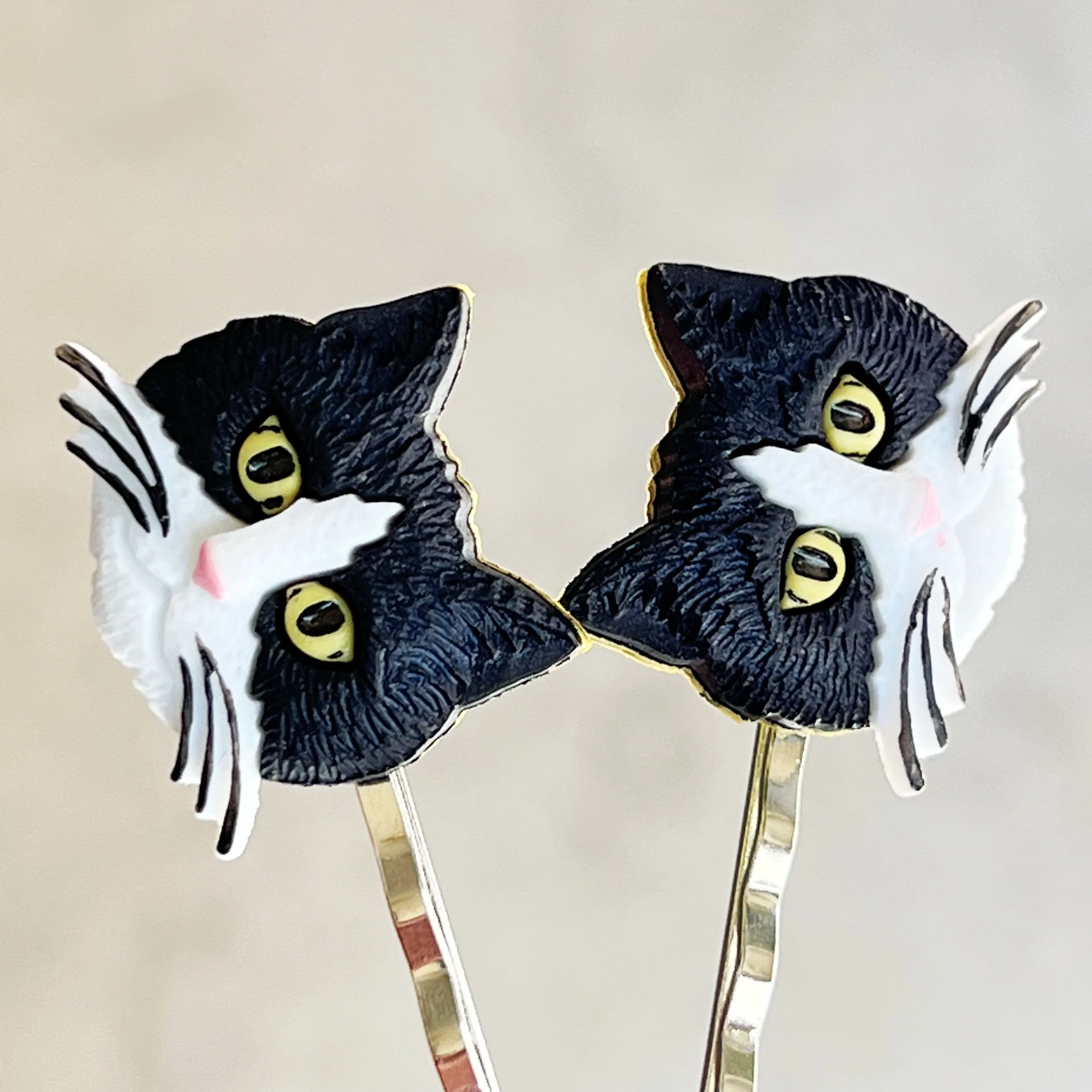 Black & White Cat Hair Pins - Feline-Inspired Accessories