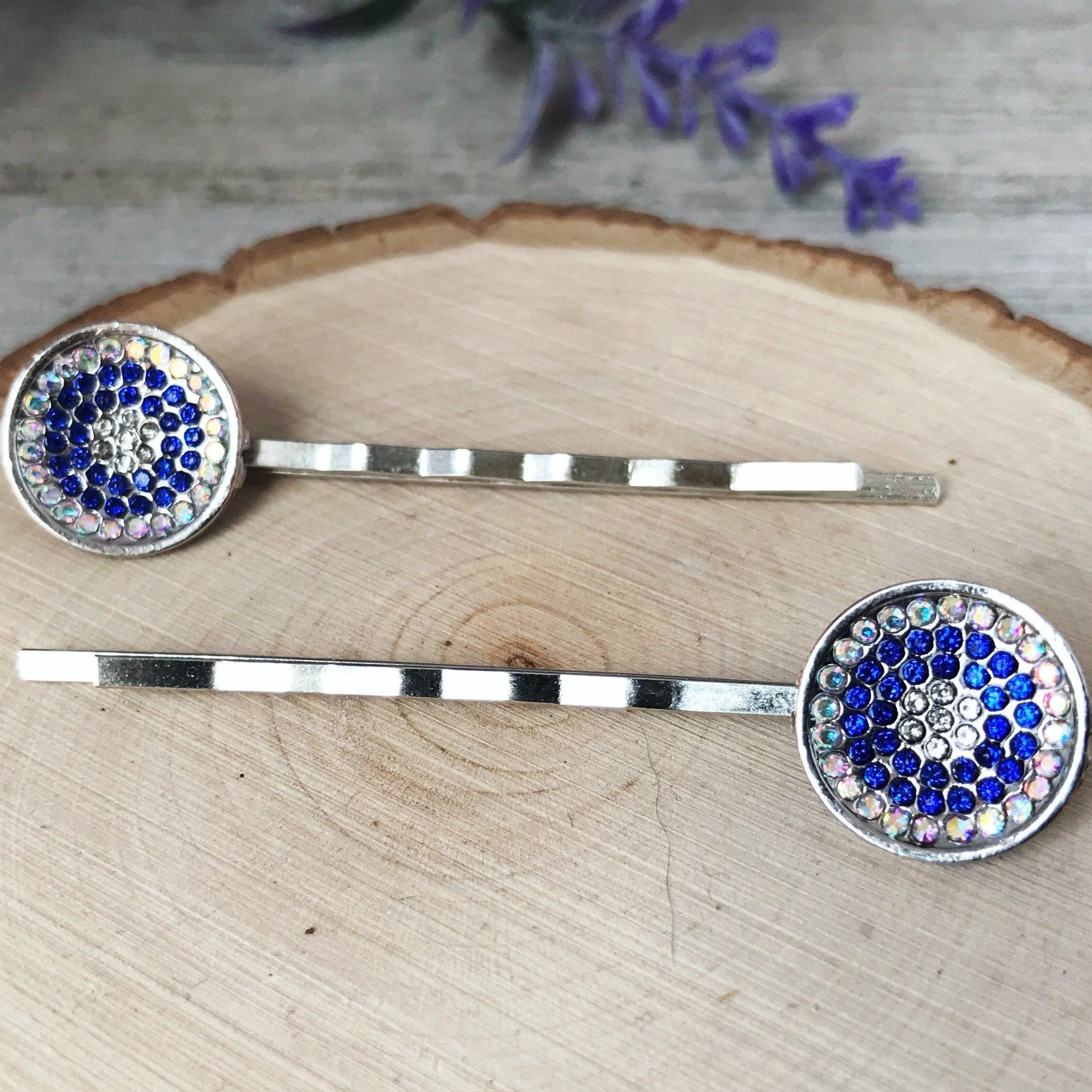 Blue Rhinestone Round Hair Pins - Decorative Bobby Pins for Women - Elegant Cobalt Blue Crystal Hair Accessory