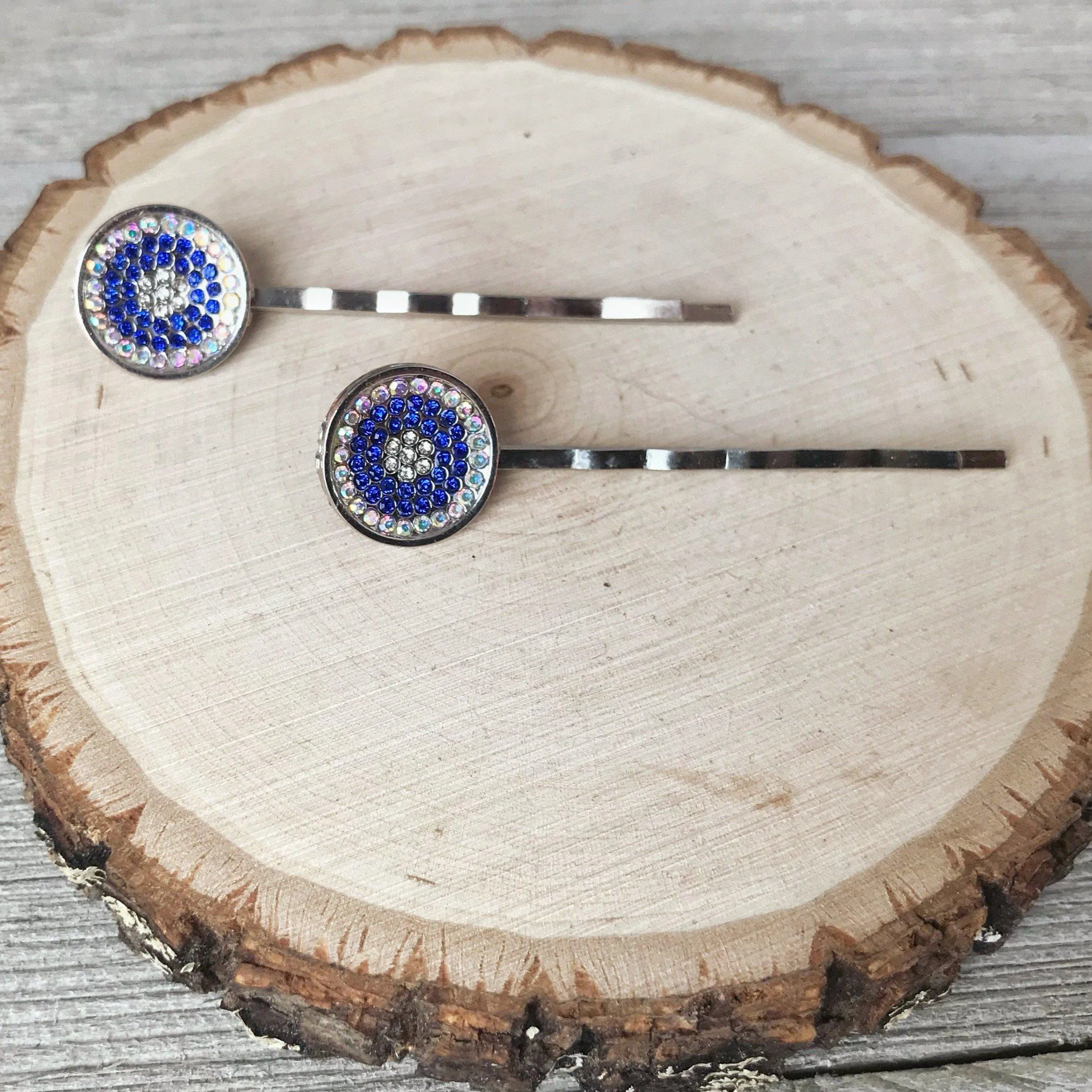 Blue Rhinestone Round Hair Pins - Decorative Bobby Pins for Women - Elegant Cobalt Blue Crystal Hair Accessory