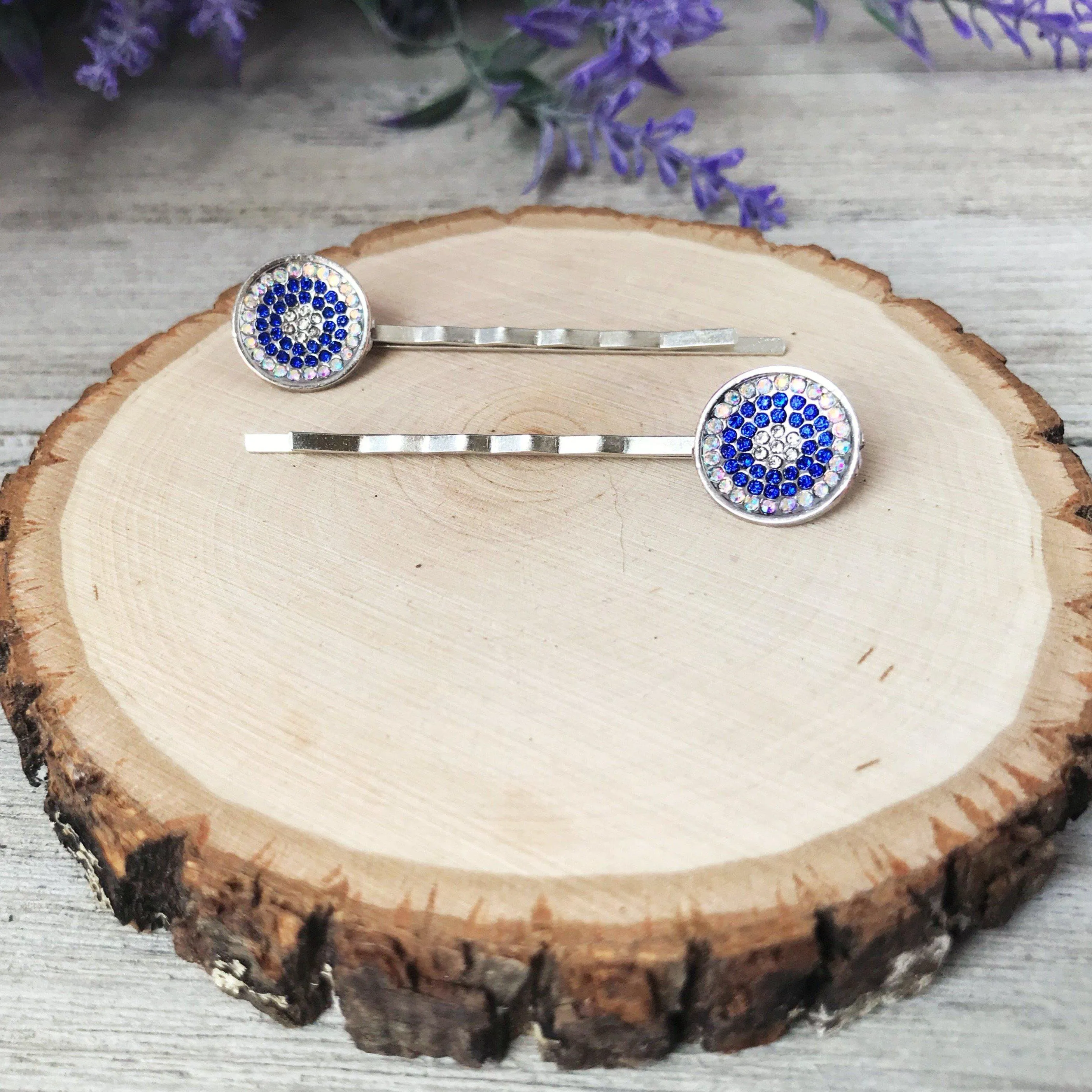 Blue Rhinestone Round Hair Pins - Decorative Bobby Pins for Women - Elegant Cobalt Blue Crystal Hair Accessory