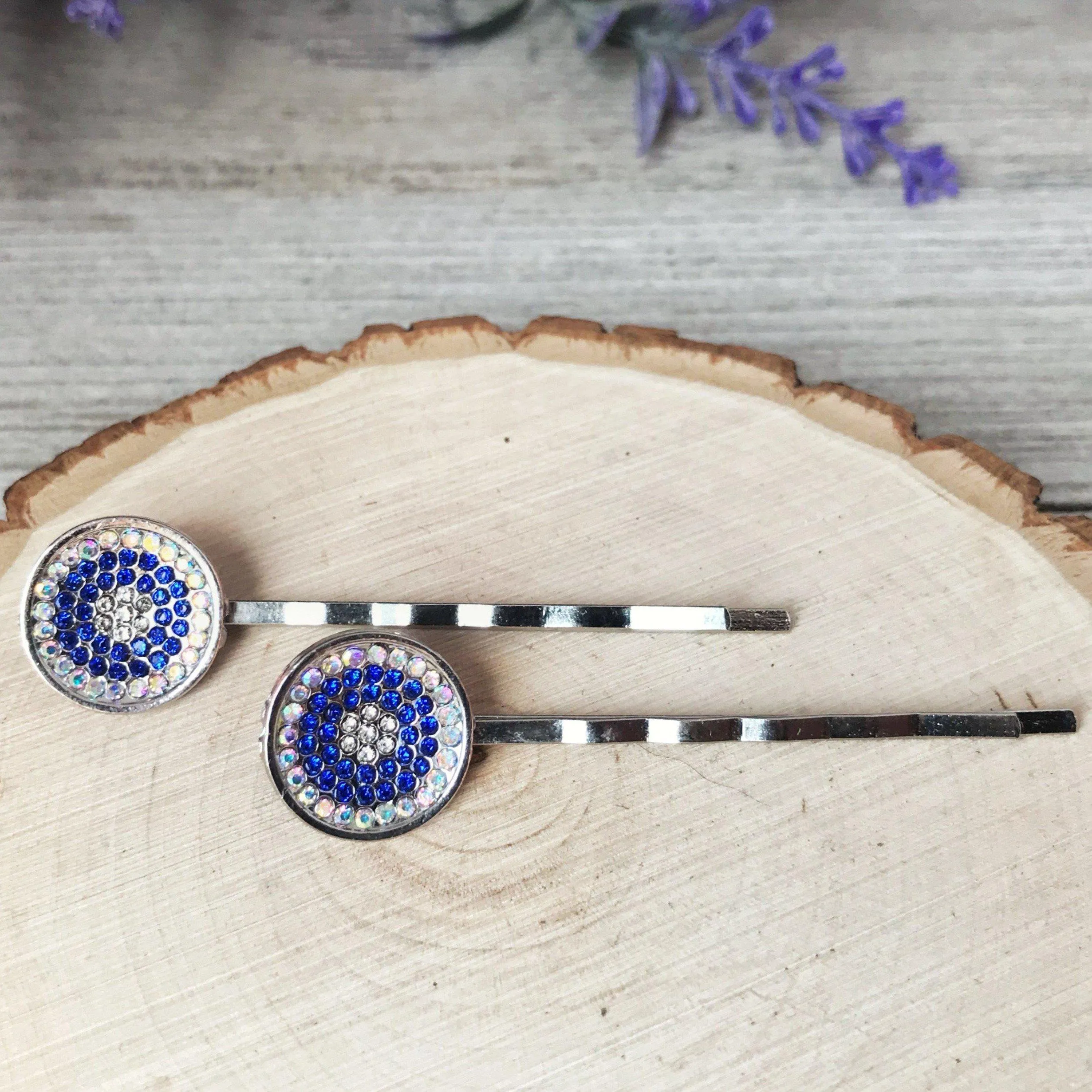 Blue Rhinestone Round Hair Pins - Decorative Bobby Pins for Women - Elegant Cobalt Blue Crystal Hair Accessory