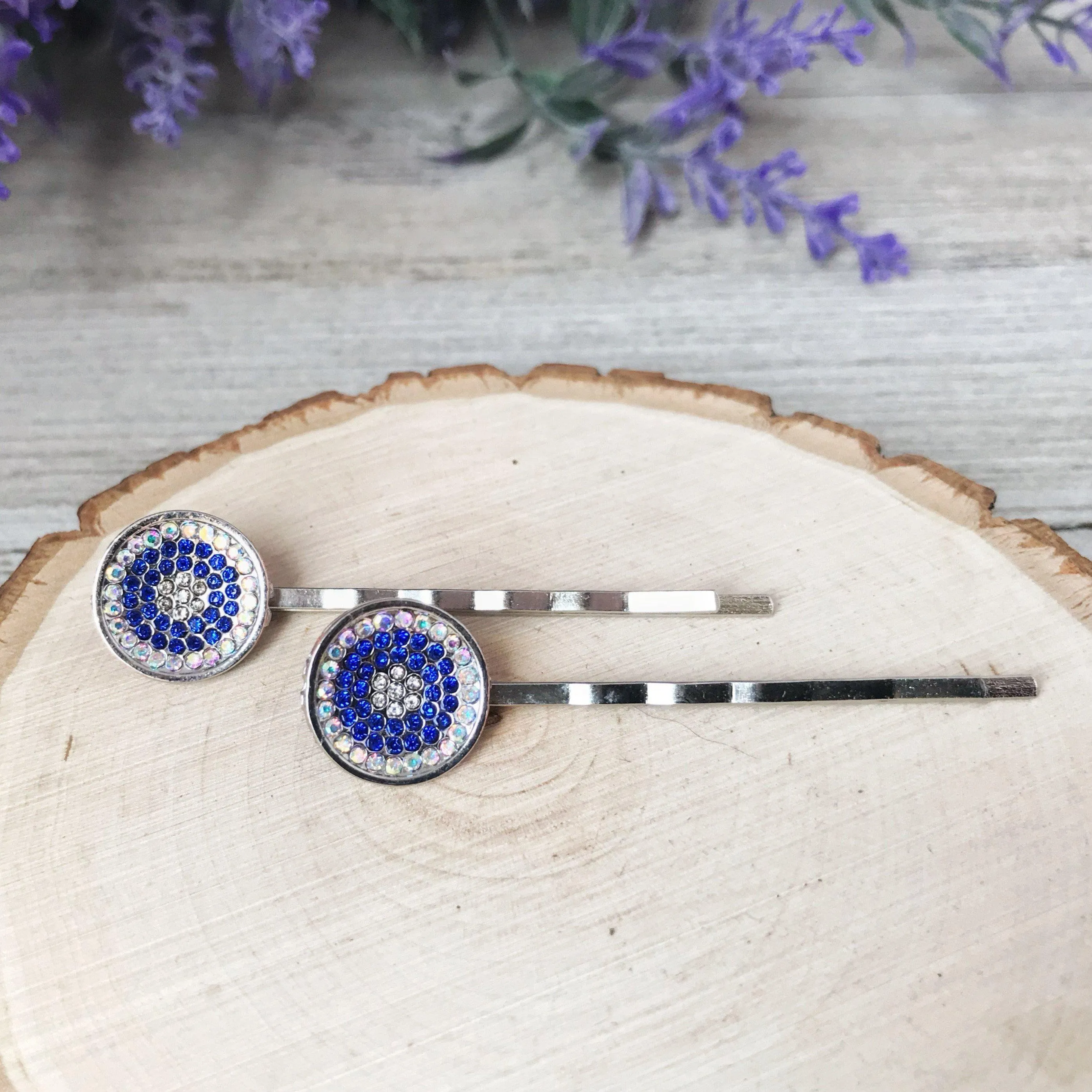 Blue Rhinestone Round Hair Pins - Decorative Bobby Pins for Women - Elegant Cobalt Blue Crystal Hair Accessory