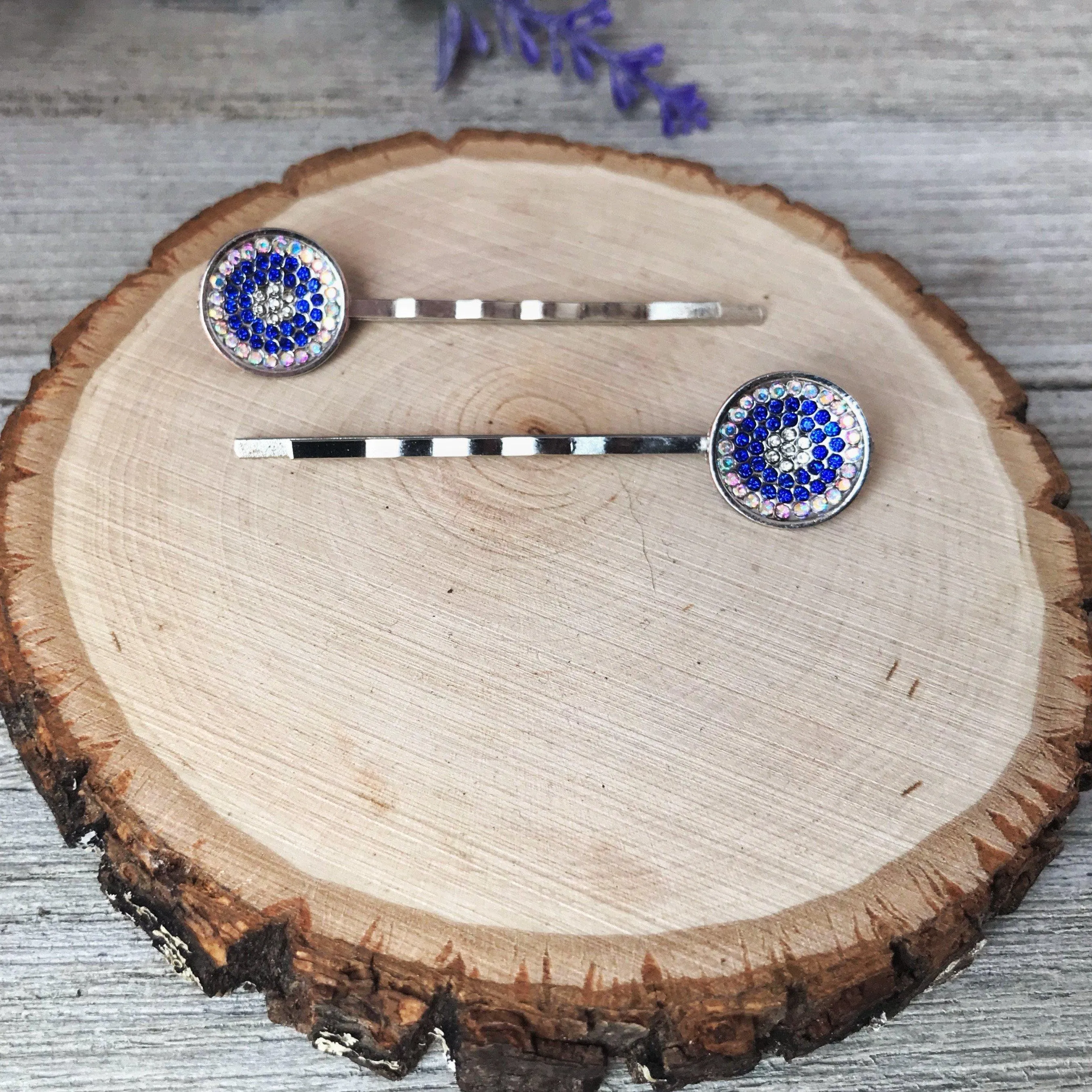 Blue Rhinestone Round Hair Pins - Decorative Bobby Pins for Women - Elegant Cobalt Blue Crystal Hair Accessory