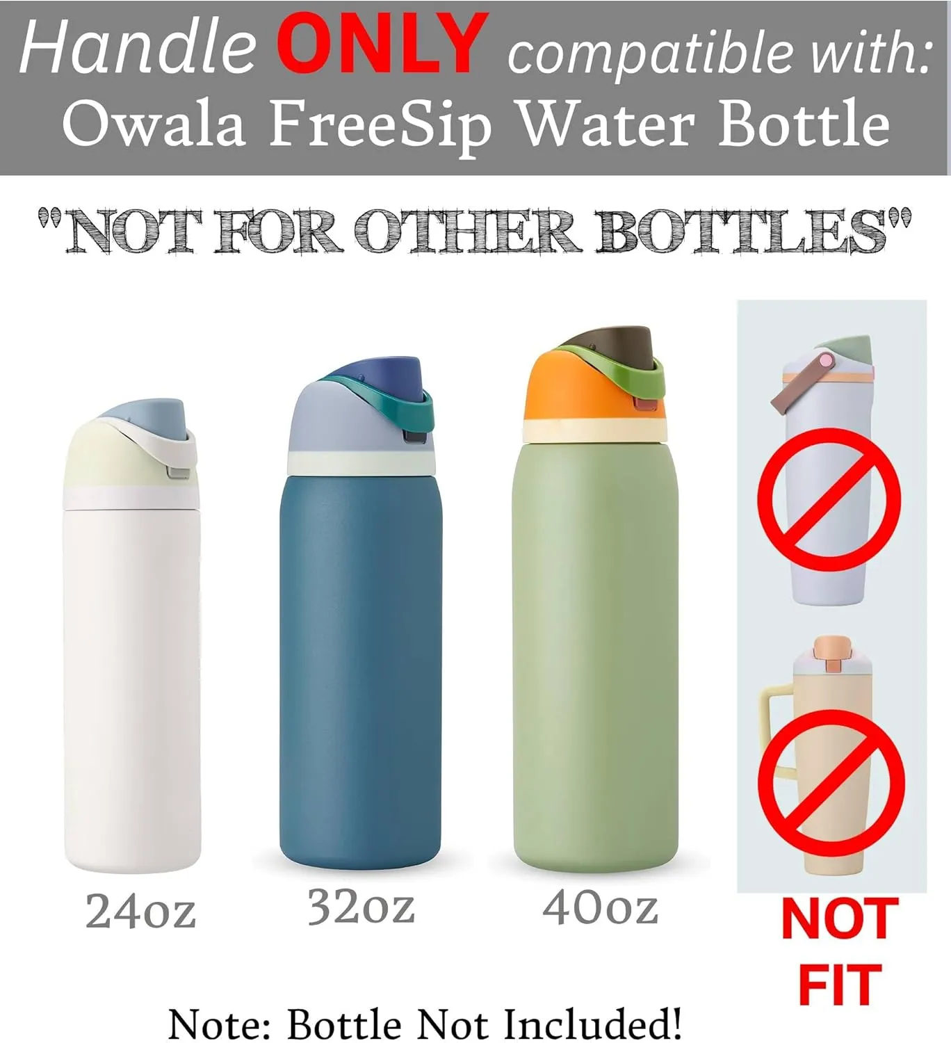 Bottle Handle for Owala FreeSip 24oz 32oz 40oz  Strong Plastic Water Bottle Holder, Durable Easy Carry Accessory for Running, Jogging, Gym, Hiking, and Drinking While Driving & More