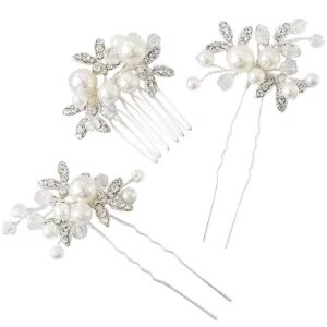 Bridal Hair Comb & Hair Pins Set with Pearls and Crystals, 9320