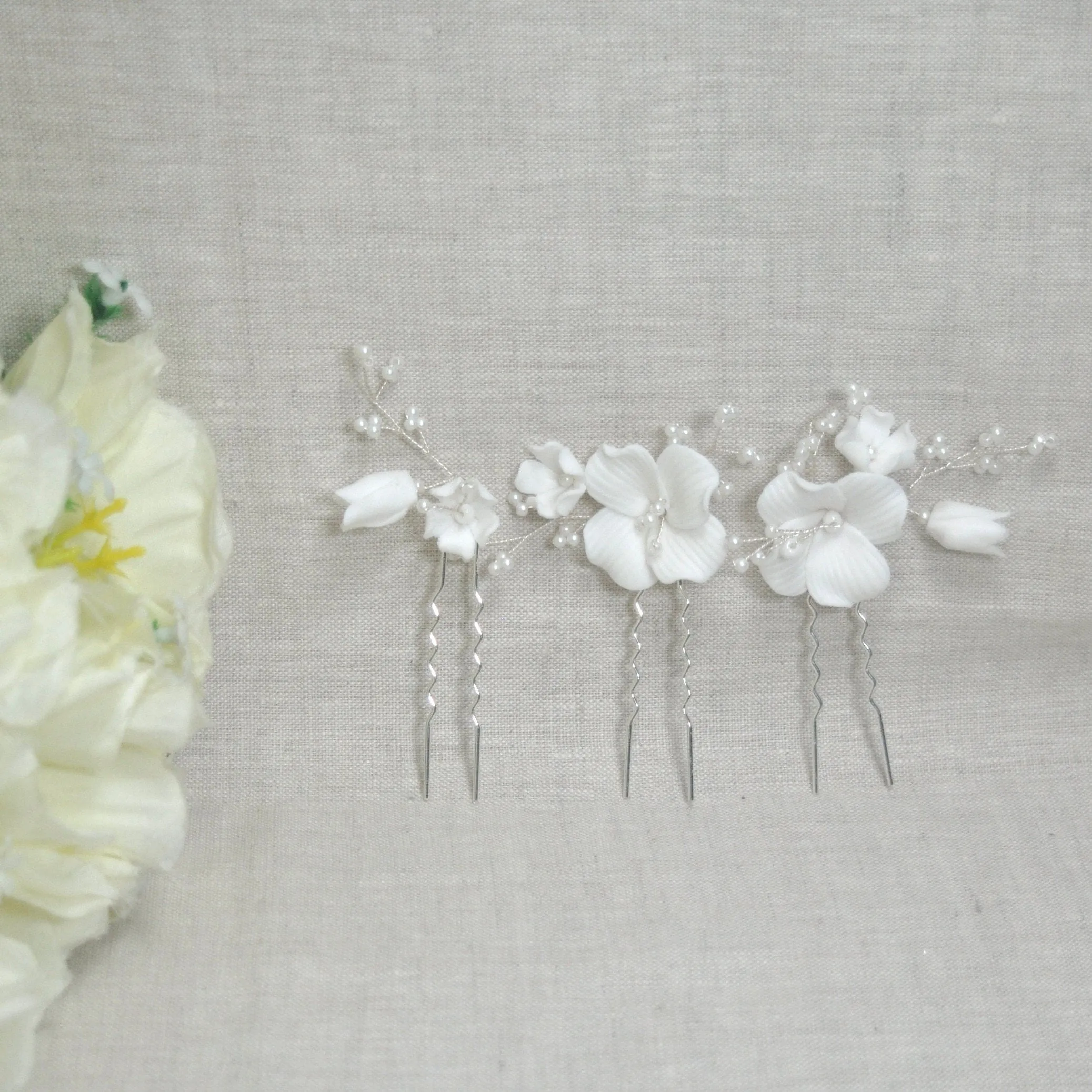 Ceramic Flower Hairpins 3pcs