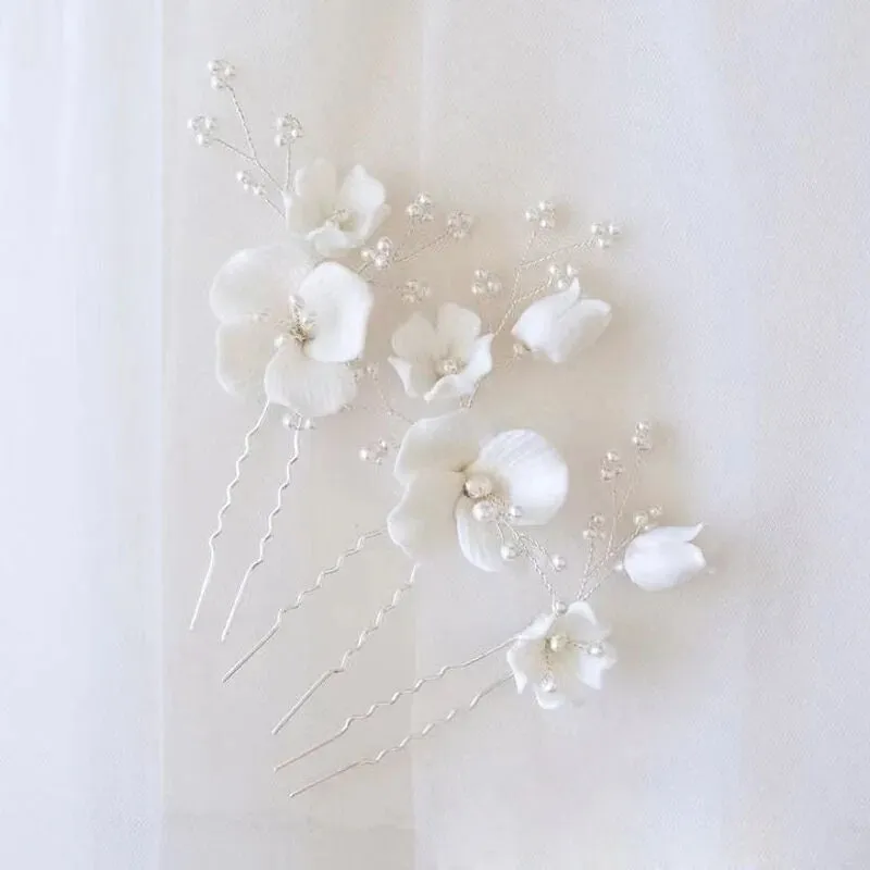 Ceramic Flower Hairpins 3pcs