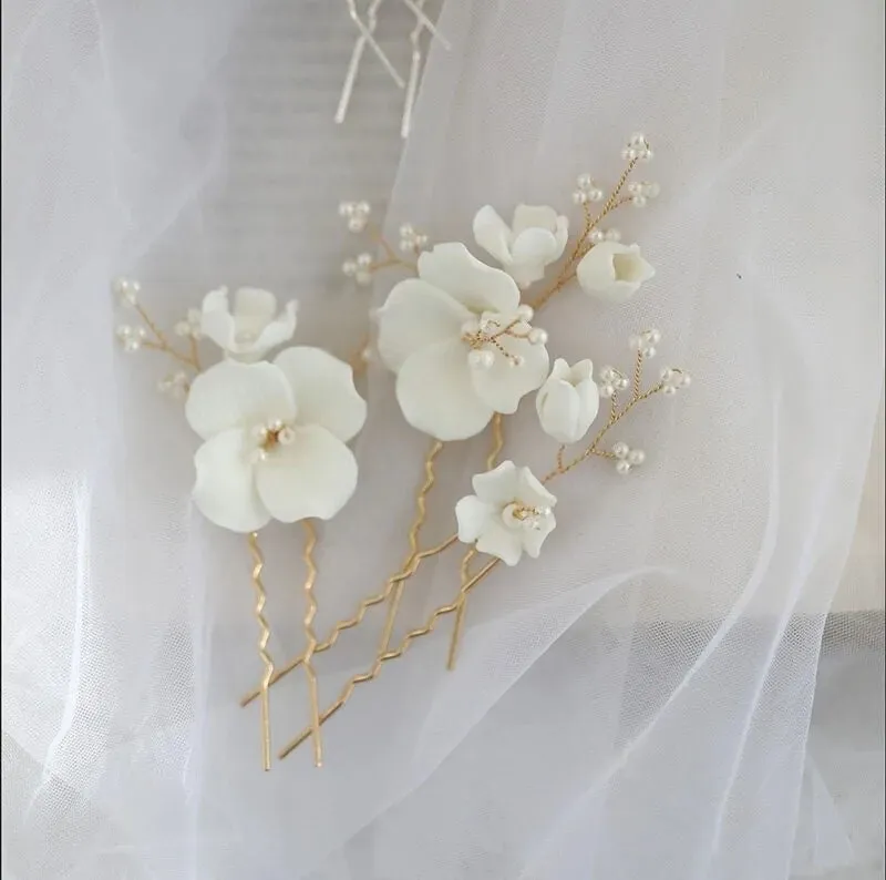Ceramic Flower Hairpins 3pcs