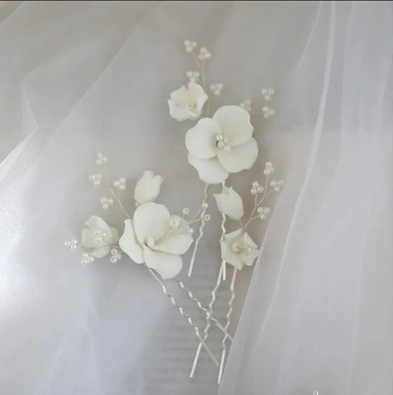 Ceramic Flower Hairpins 3pcs