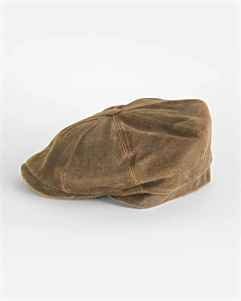 Distressed Brown Leather Gatsby Cap