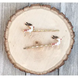 Enamel Reindeer Christmas Hair Pins - Festive Holiday Accessories