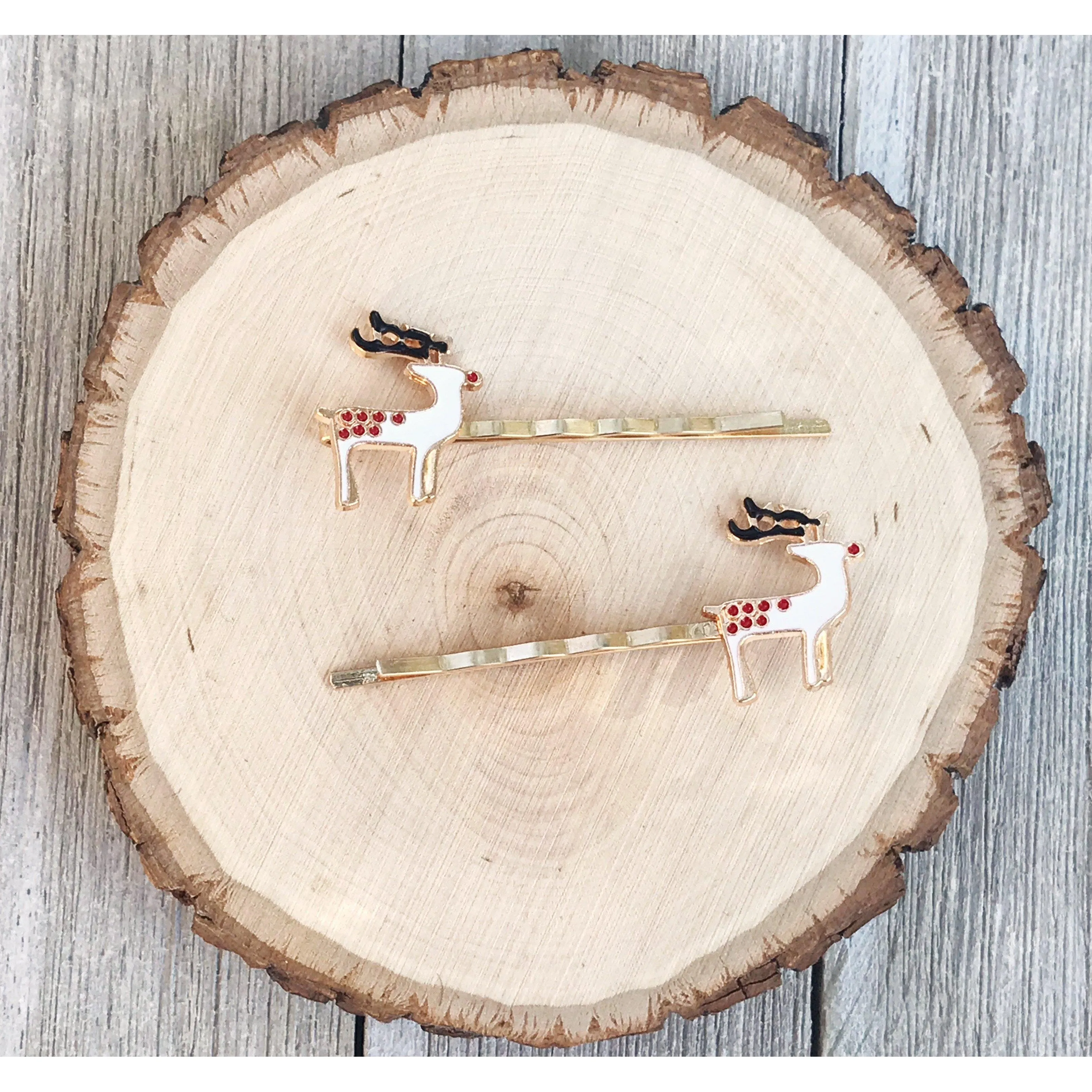 Enamel Reindeer Christmas Hair Pins - Festive Holiday Accessories