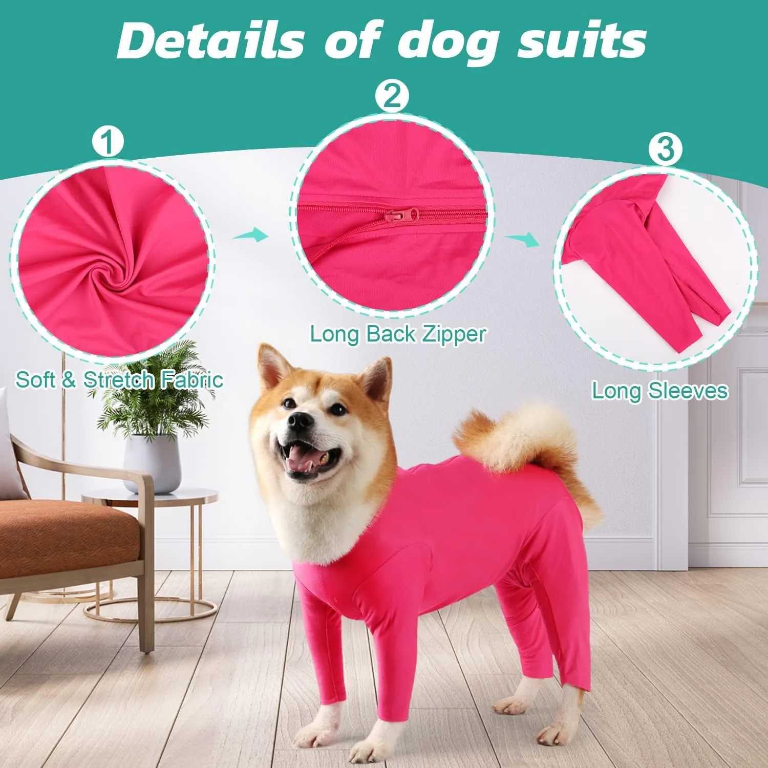 Etdane Dog Onesie for After Surgery Pet Surgical Recovery Suit Anti Shedding Bodysuit Long Sleeve Claming Pajamas with Legs for Female Male Dog (XXX-Large, Pink)