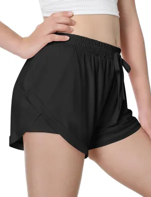 EXARUS Girls Shorts Running Athletic 2 in 1 Workout Dolphin with Pockets Sports Cheer Track for Kids 6-14Y