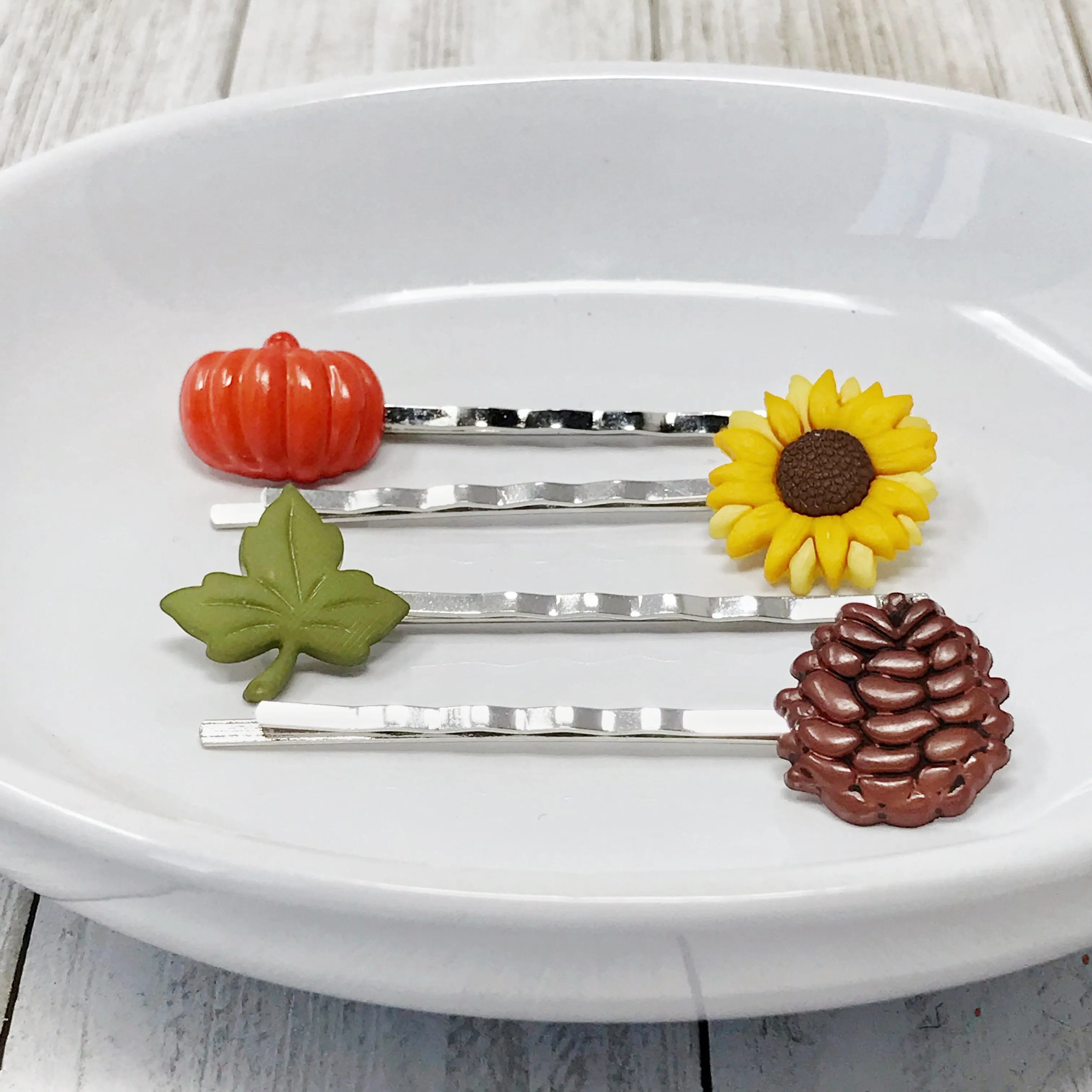 Fall Pumpkin, Pinecone, Sunflower, & Leaf Hair Pin Set - Autumn-Inspired Hair Accessories