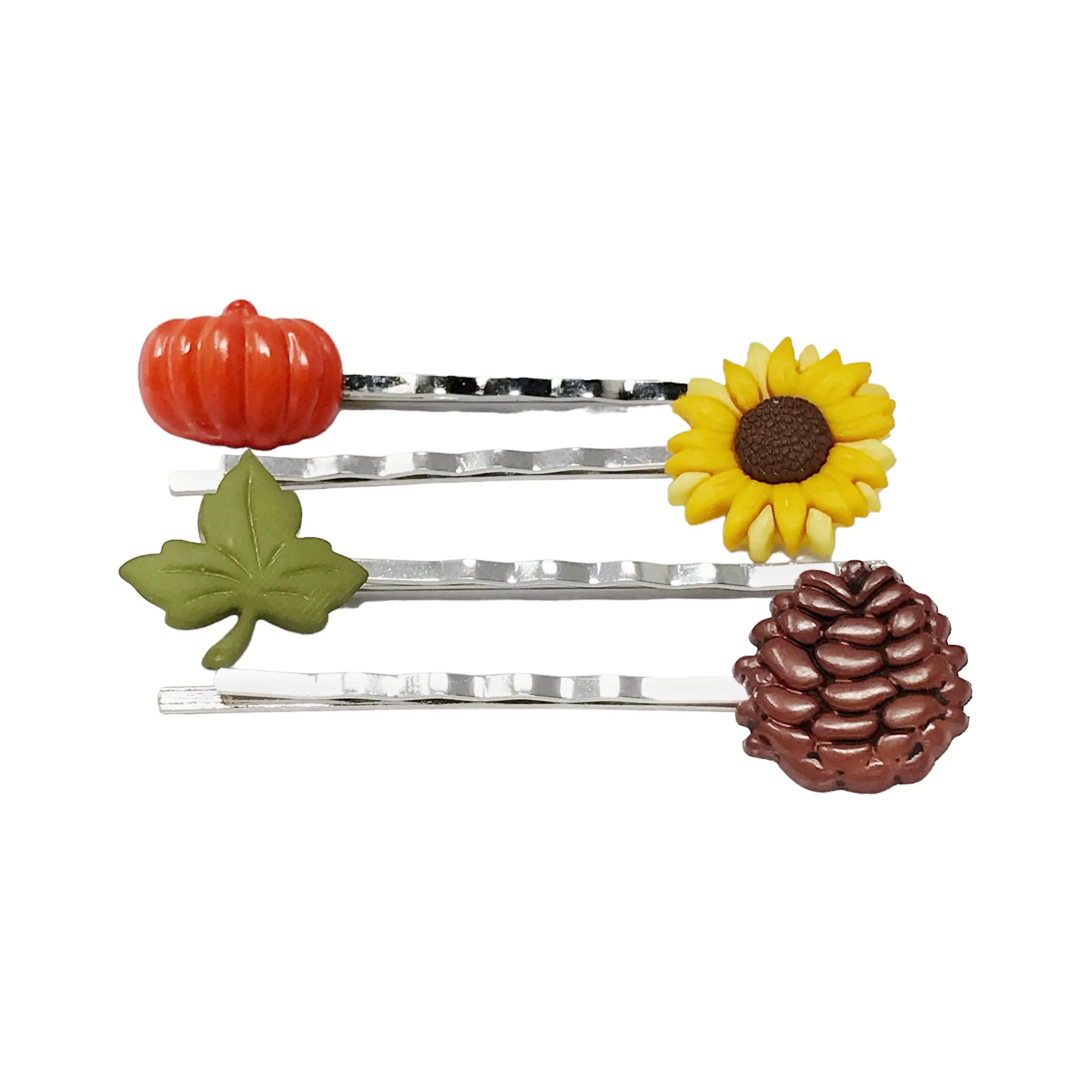 Fall Pumpkin, Pinecone, Sunflower, & Leaf Hair Pin Set - Autumn-Inspired Hair Accessories