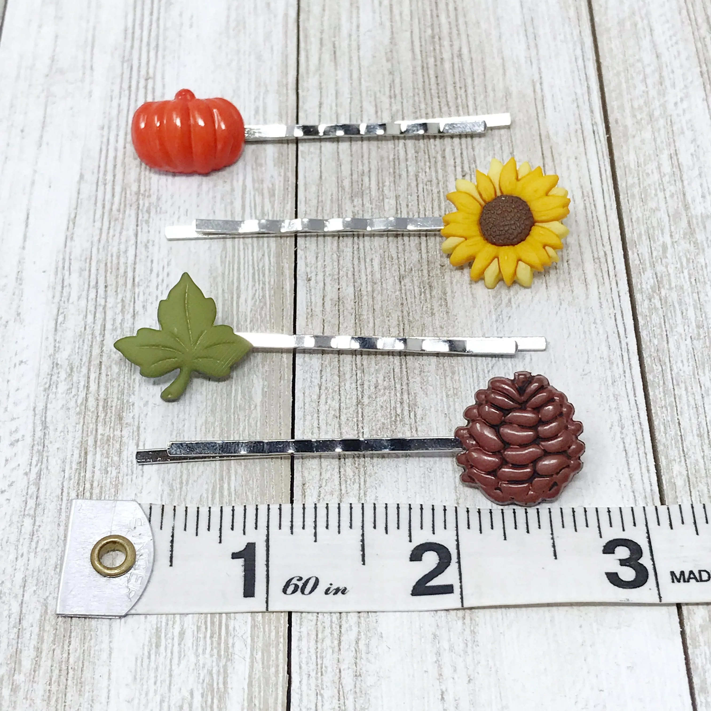 Fall Pumpkin, Pinecone, Sunflower, & Leaf Hair Pin Set - Autumn-Inspired Hair Accessories