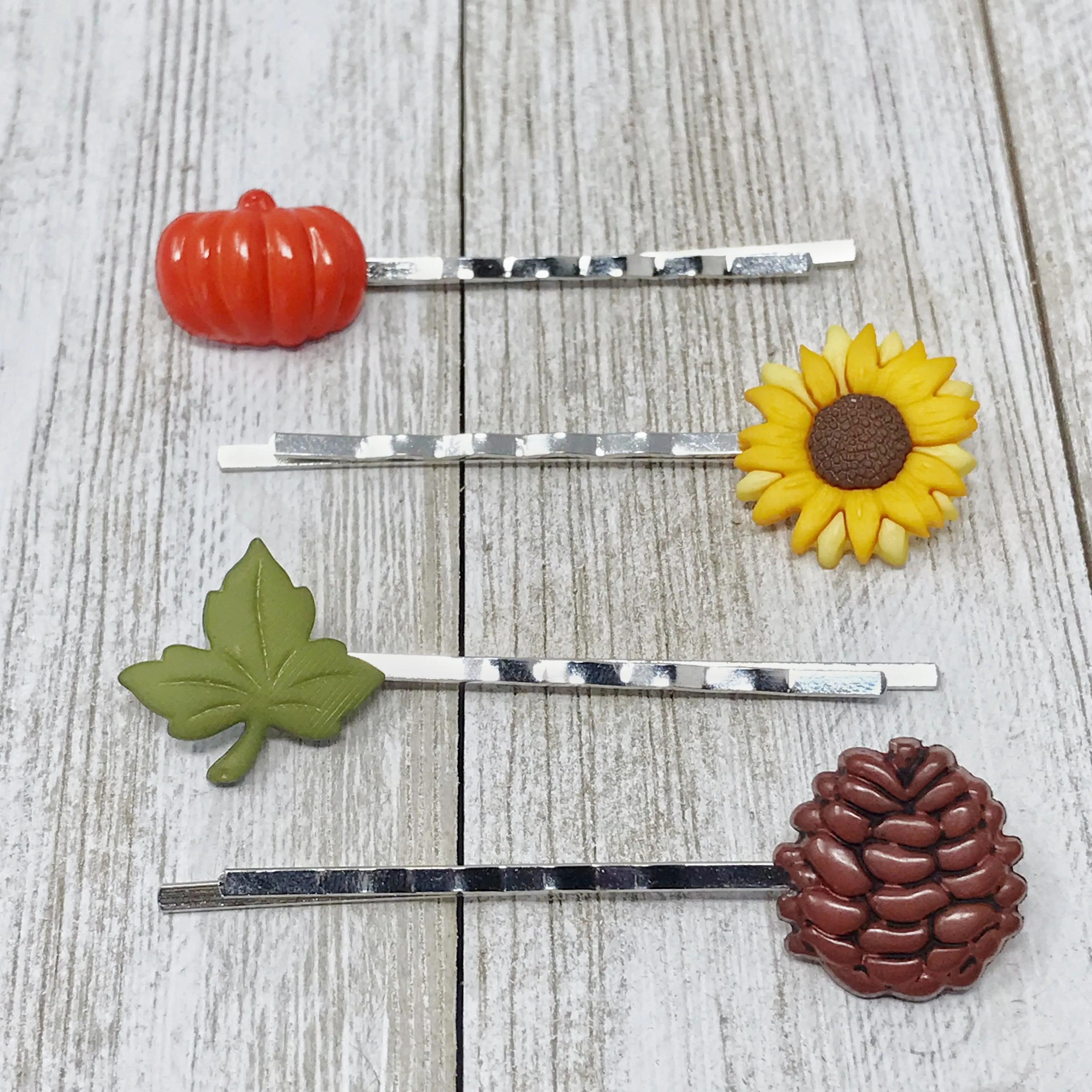 Fall Pumpkin, Pinecone, Sunflower, & Leaf Hair Pin Set - Autumn-Inspired Hair Accessories