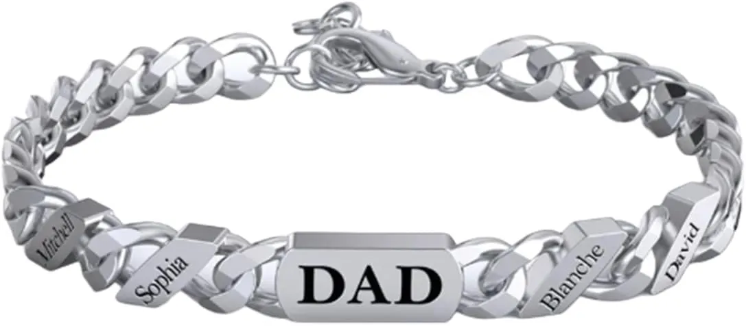 Fashion Name Chain Bracelet For Father's Day Gift, Stainless Steel Engraved Men Bracelets, Dad Bracelet with Names Customized, Custom Name bracelet Jewelry Gift, Personalized Gifts for Dad Men