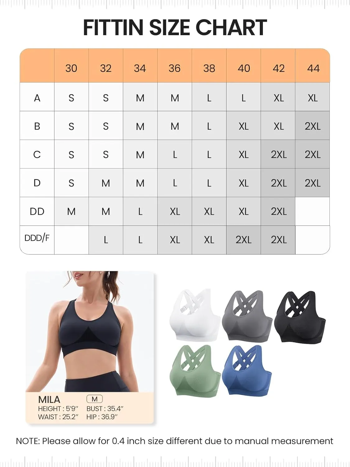 FITTIN Sports Bras for Women Padded: Adjustable Straps Cross Back Seamless Bras Pack for Workout Yoga Jogger Bodybuilder