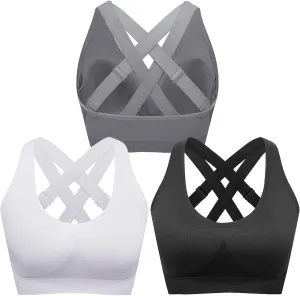 FITTIN Sports Bras for Women Padded: Adjustable Straps Cross Back Seamless Bras Pack for Workout Yoga Jogger Bodybuilder