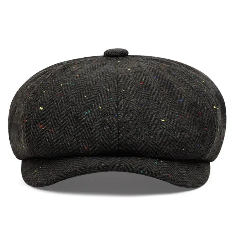 Flecked Herringbone Wool Newsboy Cap