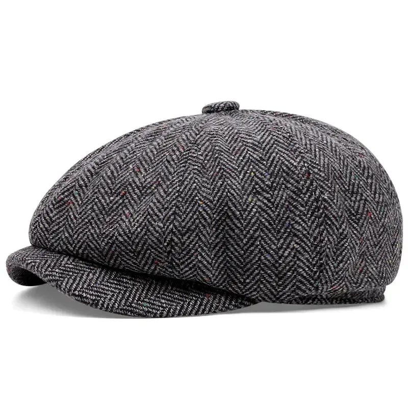 Flecked Herringbone Wool Newsboy Cap