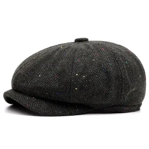 Flecked Herringbone Wool Newsboy Cap