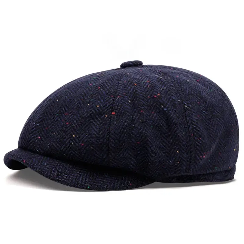 Flecked Herringbone Wool Newsboy Cap