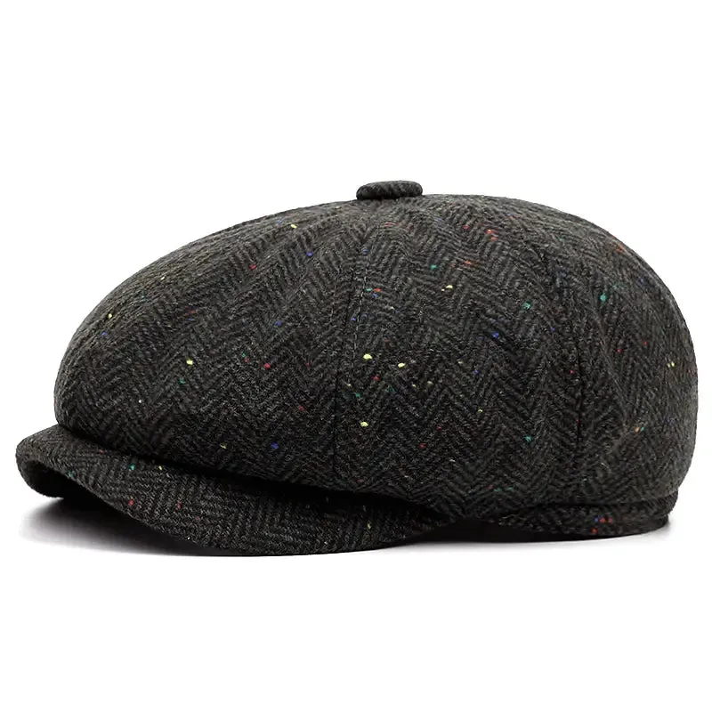 Flecked Herringbone Wool Newsboy Cap