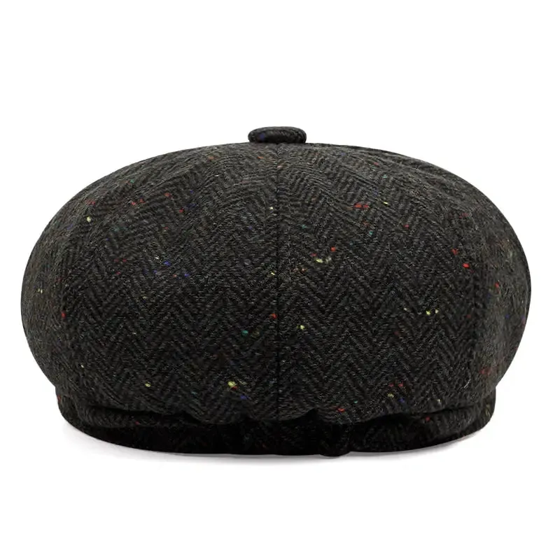Flecked Herringbone Wool Newsboy Cap