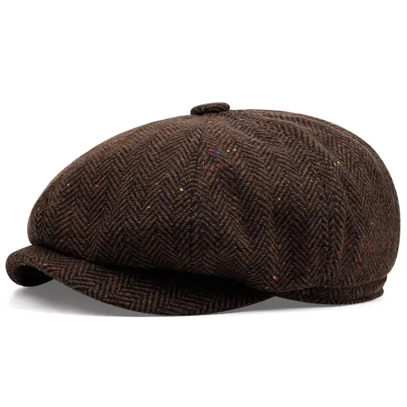 Flecked Herringbone Wool Newsboy Cap