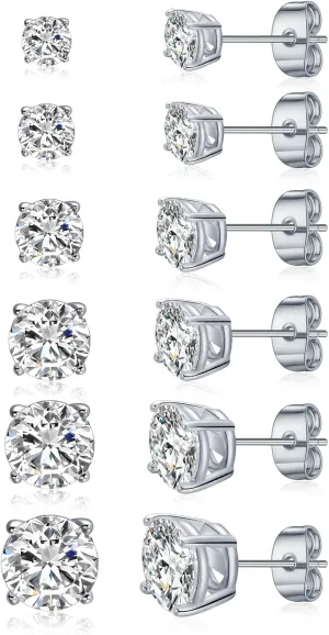 Gemsme 5 Pairs Princess Cut Cubic Zirconia Stud Earrings for Women/Men - 18K Gold Plated Hypoallergenic 3-7mm Square Clear CZ Earring Set