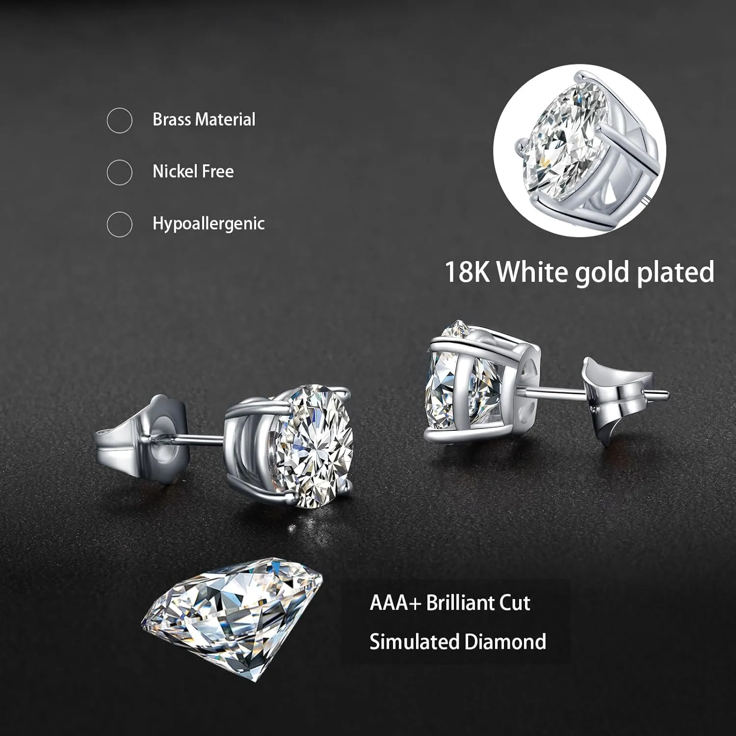 Gemsme 5 Pairs Princess Cut Cubic Zirconia Stud Earrings for Women/Men - 18K Gold Plated Hypoallergenic 3-7mm Square Clear CZ Earring Set