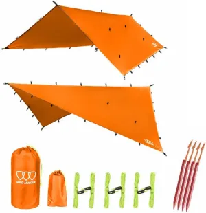 Gold Armour Rainfly Tarp Hammock, Premium 14.7ft/12ft/10ft/8ft Rain Fly Cover, Waterproof Ultralight Camping Shelter Canopy, Survival Equipment Gear Camping Tent Accessories (Orange 14.7ft x 12ft)