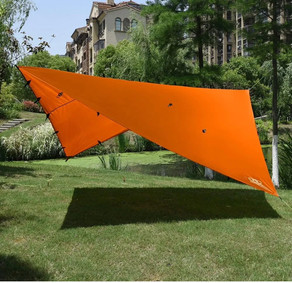 Gold Armour Rainfly Tarp Hammock, Premium 14.7ft/12ft/10ft/8ft Rain Fly Cover, Waterproof Ultralight Camping Shelter Canopy, Survival Equipment Gear Camping Tent Accessories (Orange 14.7ft x 12ft)