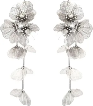 Gold Metal Flower Long Tassel Earrings for Women Crystal Floral Drop Dangle Earrings Statement Bar Ear Drop for Women Bohemian Jewelry for Women
