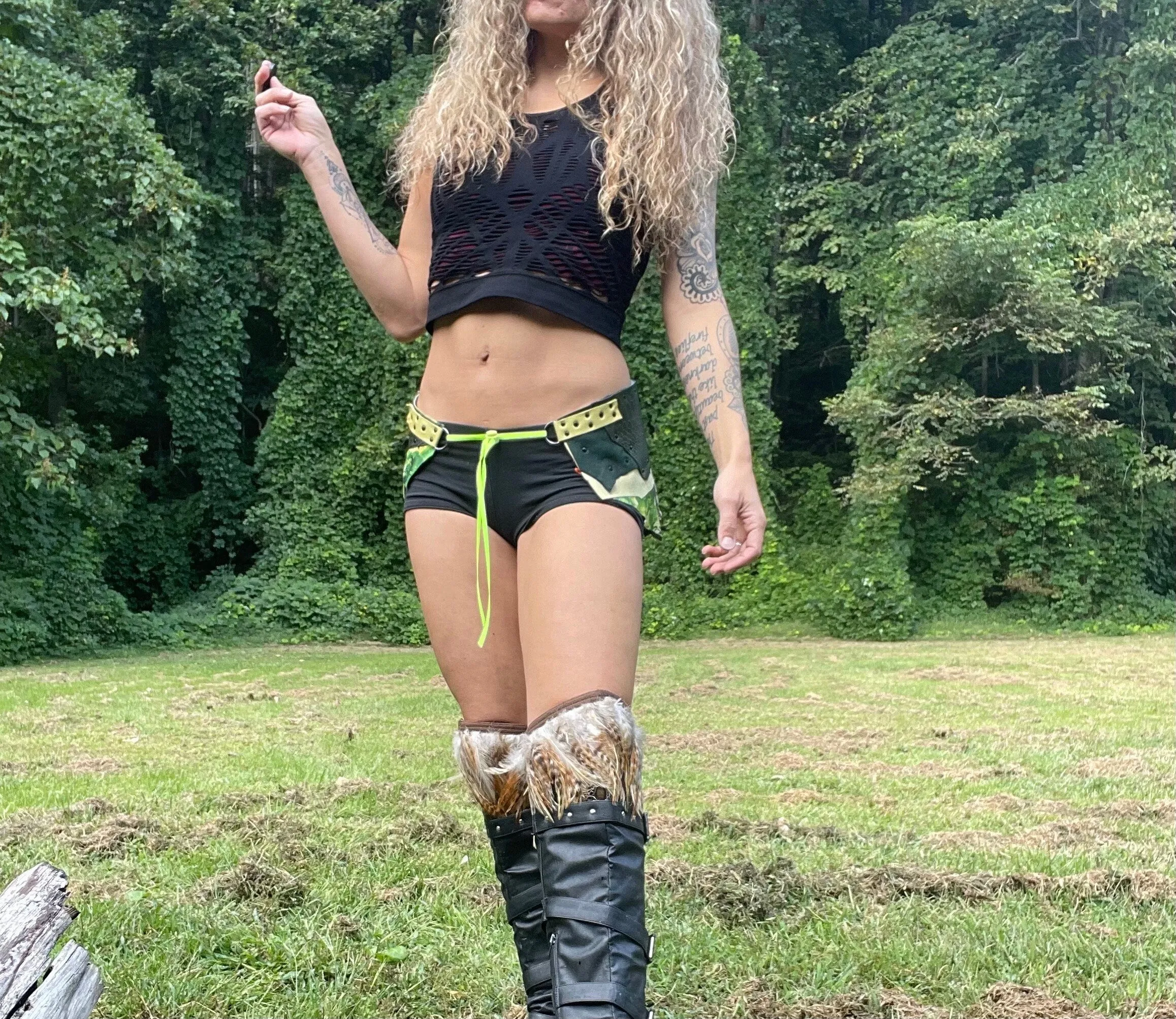 GRASSY GREEN Leather Skirt - Steampunk Warrior Viking Costume - Burning Man Belly Dance Belt