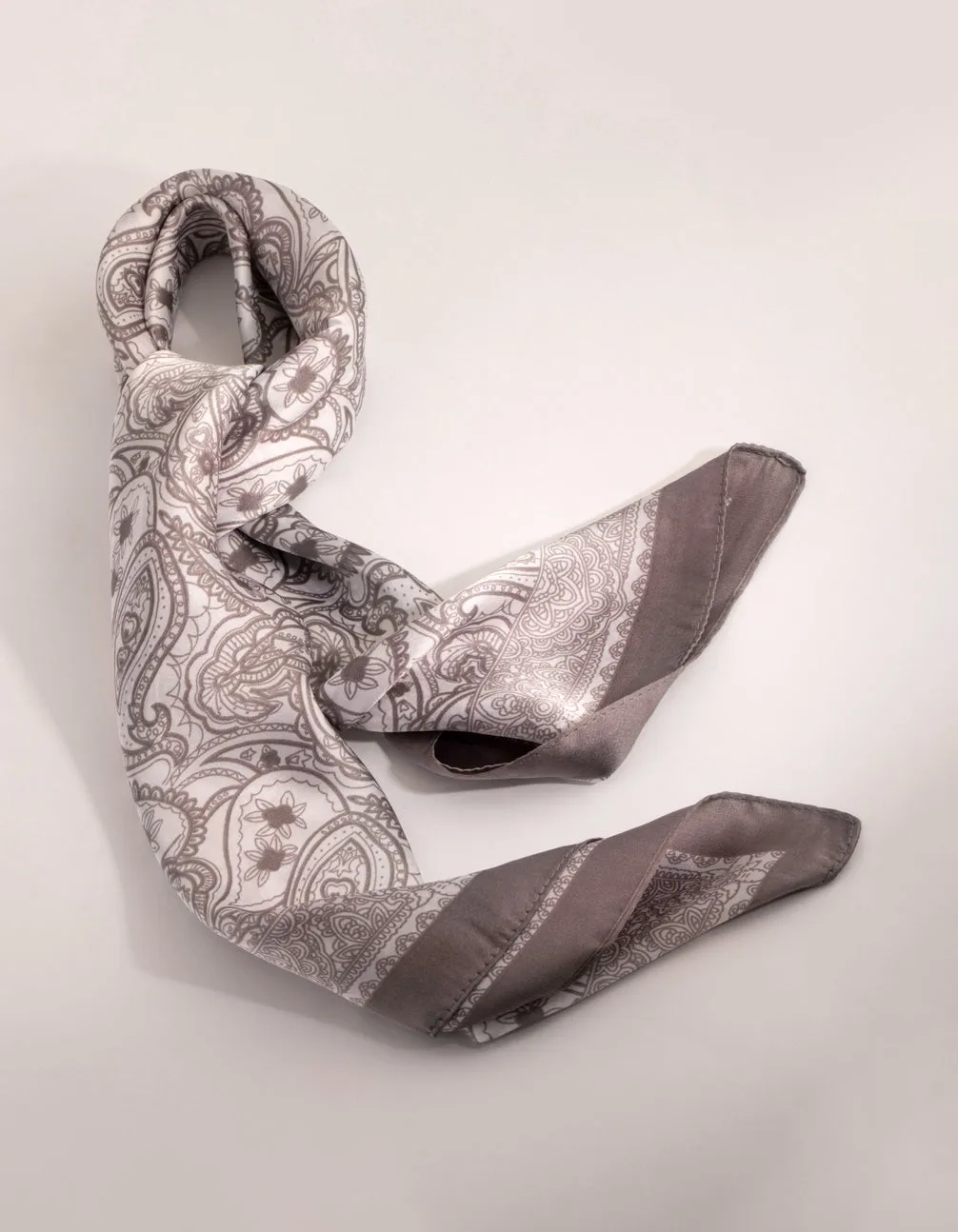 Grey Border Paisley Scarf