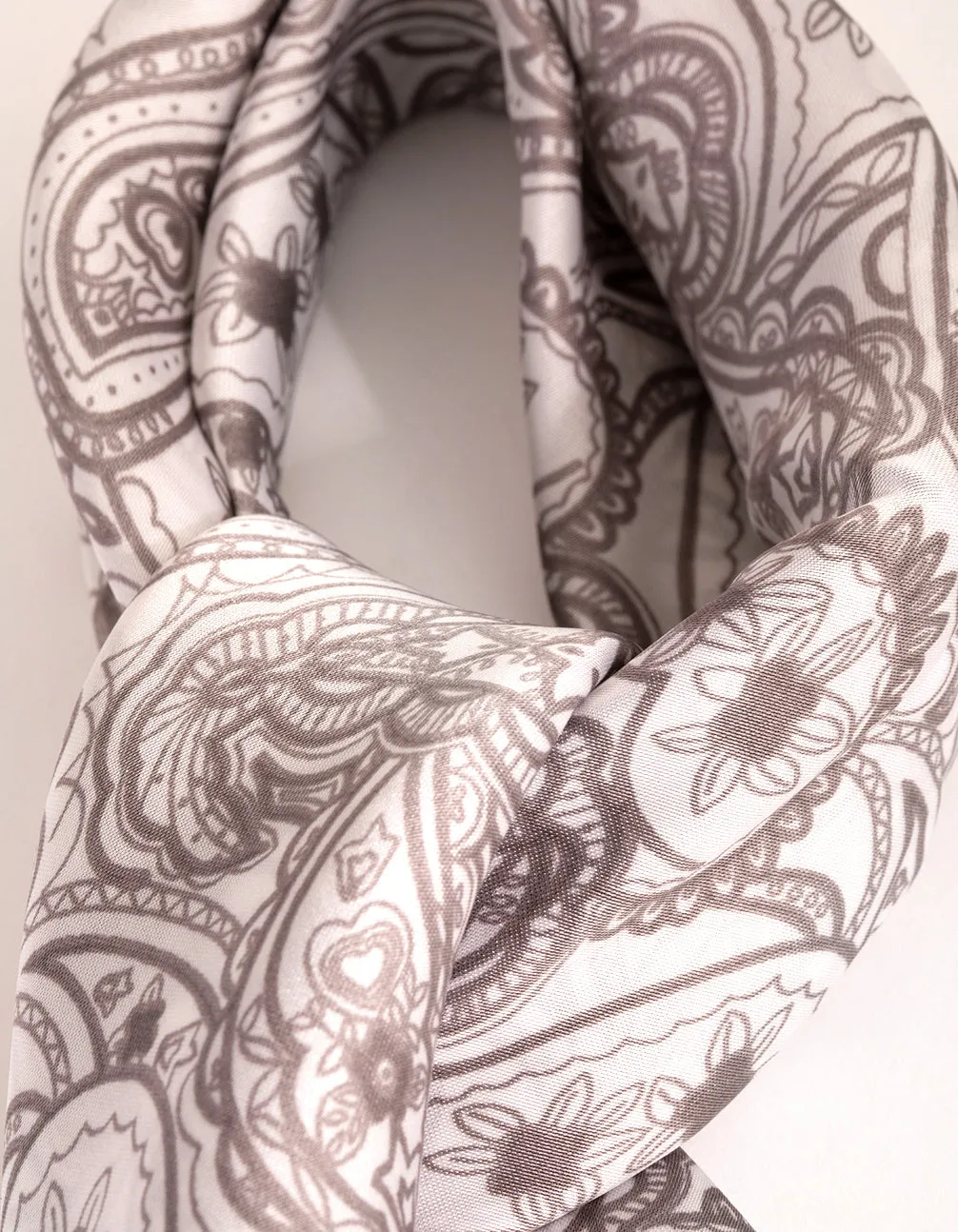 Grey Border Paisley Scarf