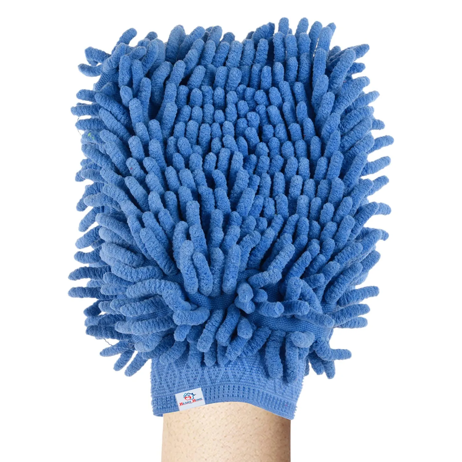 Heart Home Chenille Mitts|Microfiber Cleaning Gloves|Inside Waterproof Cloth Gloves|100 Gram Weighted Hand Duster|Hand Chenille Gloves for Car|Glass (Blue)