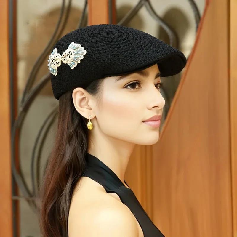 Hollowed Bow Knit Front Women's Spring Summer Versatile Hat