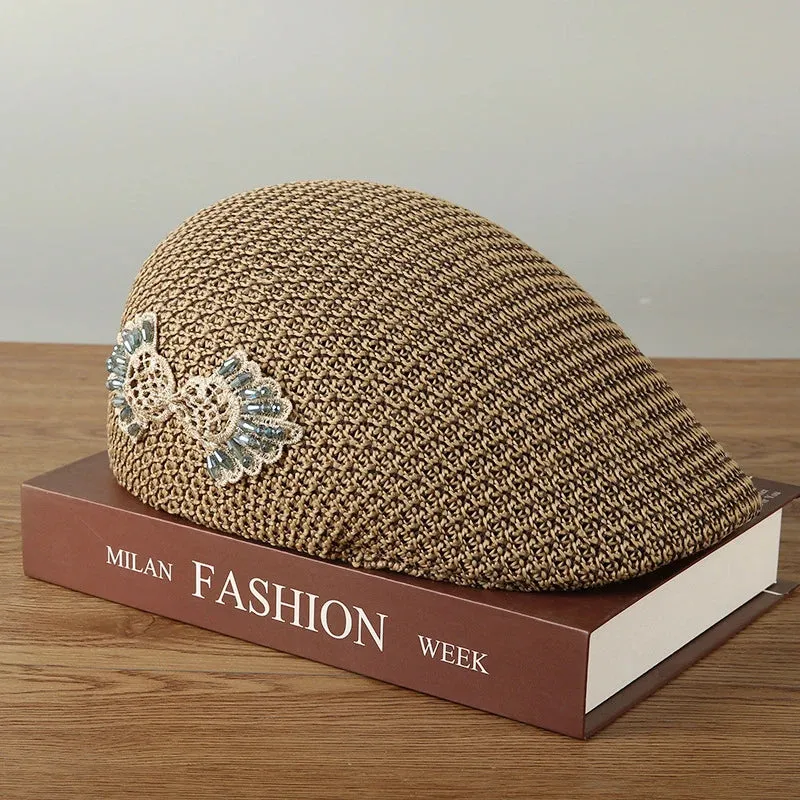 Hollowed Bow Knit Front Women's Spring Summer Versatile Hat