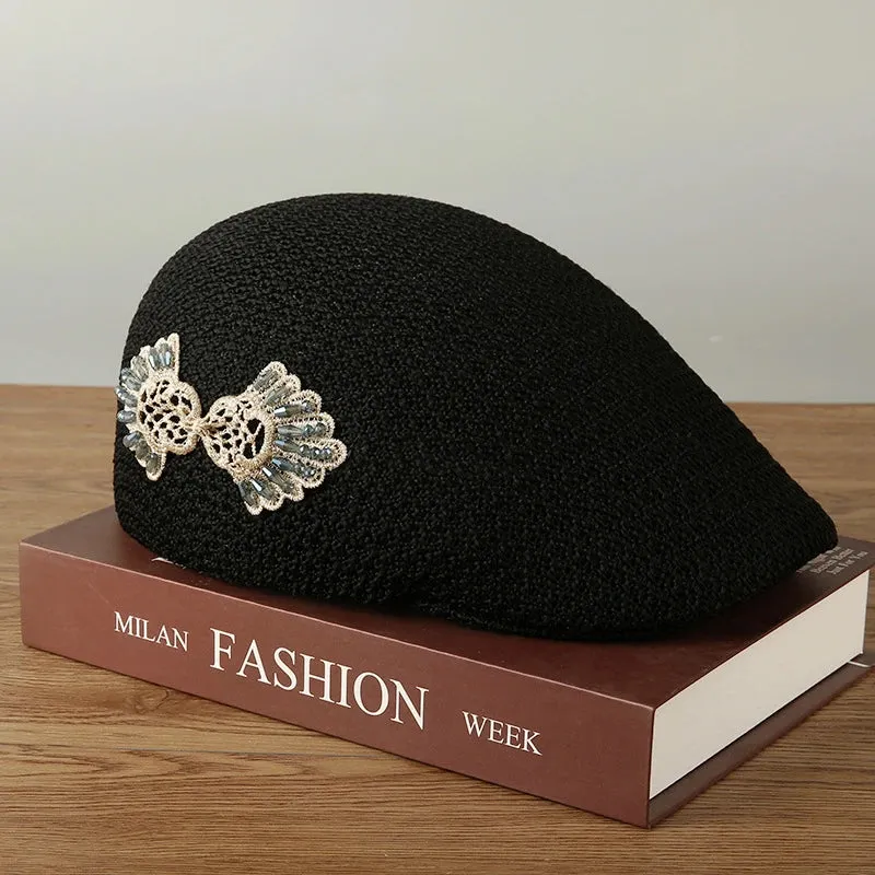 Hollowed Bow Knit Front Women's Spring Summer Versatile Hat
