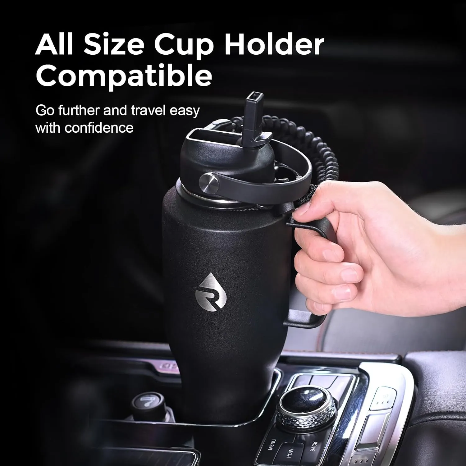 Insulated Water Bottle 40oz (Cold for 48 Hrs), Stainless Steel Water Bottle with Handle & Straw Lid & Paracord Handle, Triple Wall Vacuum Leakproof Travel Flask, Fit in Any Car Cup Holder