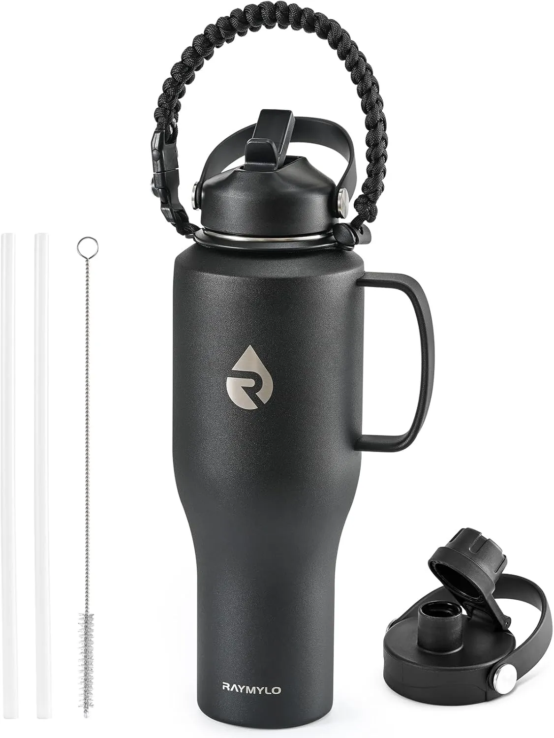 Insulated Water Bottle 40oz (Cold for 48 Hrs), Stainless Steel Water Bottle with Handle & Straw Lid & Paracord Handle, Triple Wall Vacuum Leakproof Travel Flask, Fit in Any Car Cup Holder